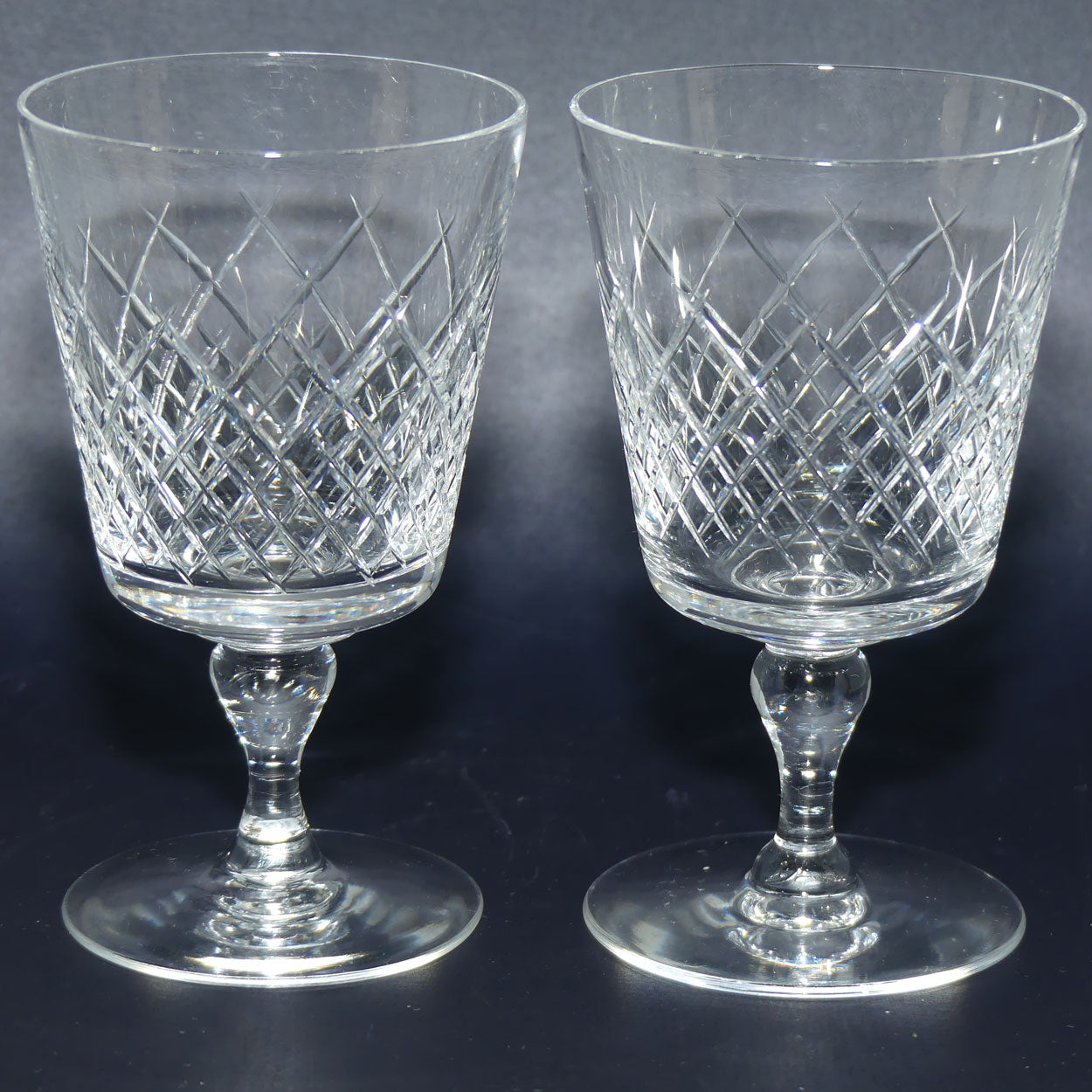 Pair of Webb Crystal fancy diamond cut wine glasses | 75ml | 3 for the price of 2