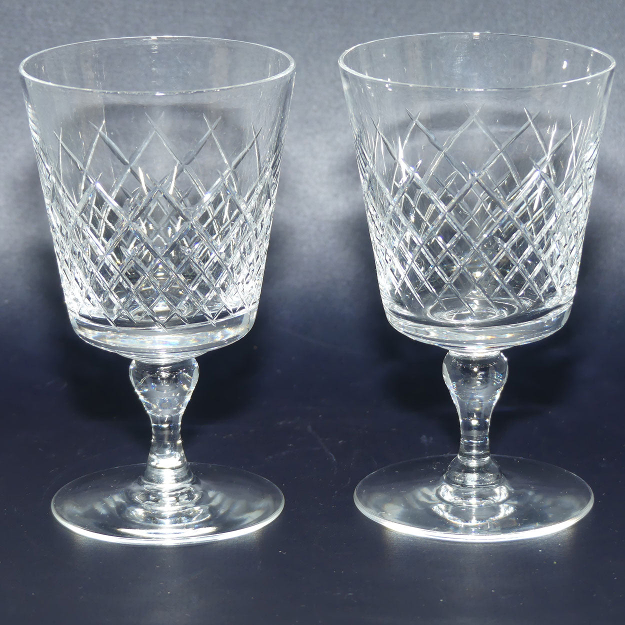 Pair of Webb Crystal fancy diamond cut wine glasses | 75ml | 3 for the price of 2