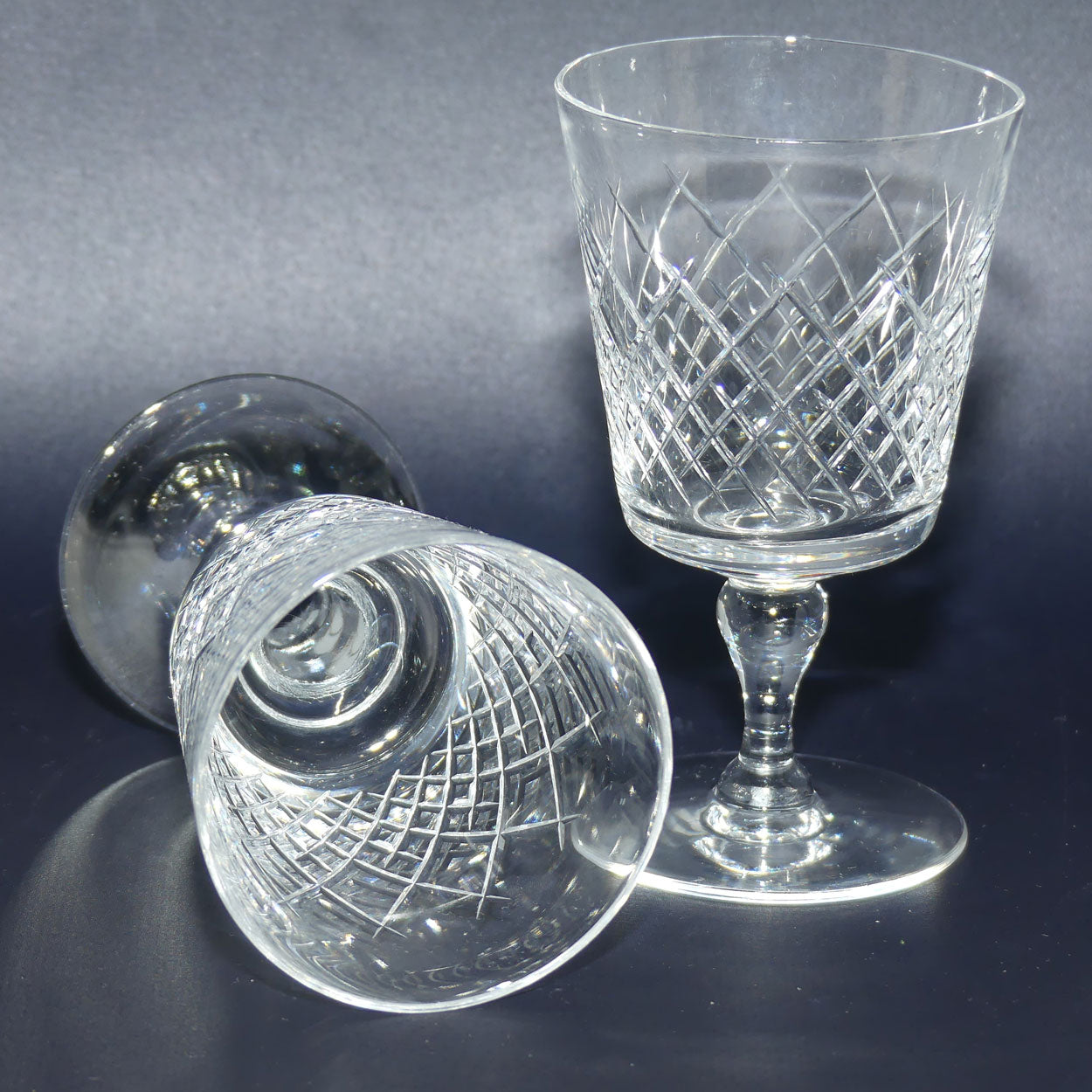 Pair of Webb Crystal fancy diamond cut wine glasses | 75ml | 3 for the price of 2