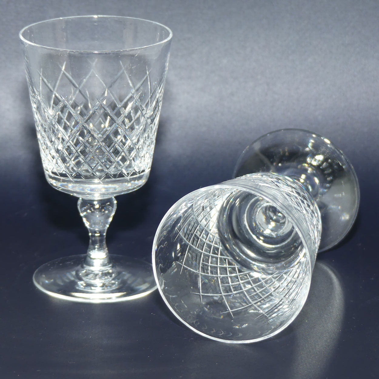 Pair of Webb Crystal fancy diamond cut wine glasses | 75ml | 3 for the price of 2