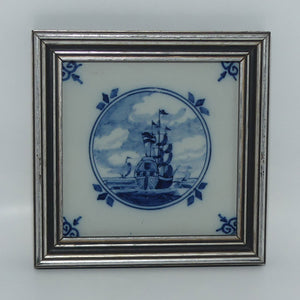 Delft Holland Blue and White Ship framed tile