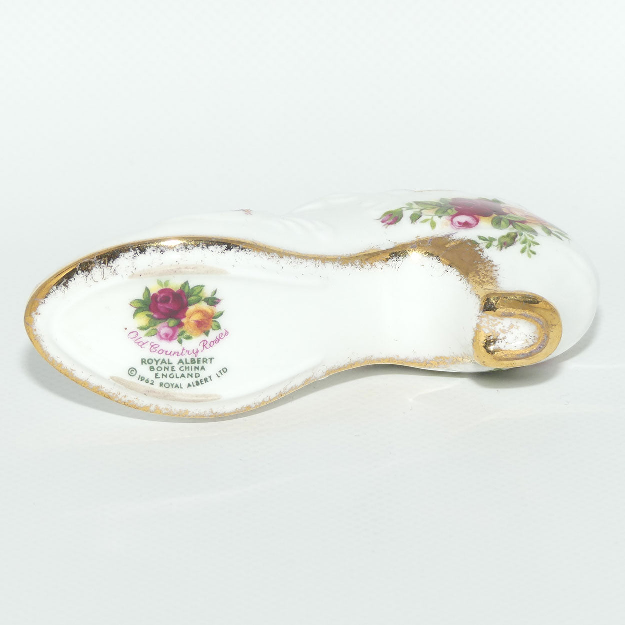 Royal Albert Bone China England Old Country Roses slipper | © Royal Albert Ltd 1962 stamp | #2