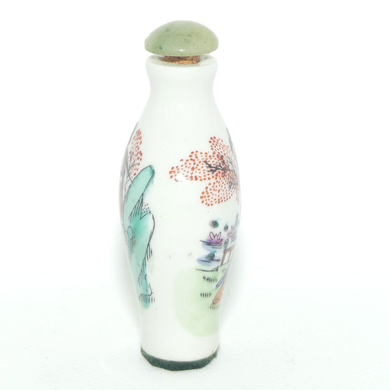 Chinese snuff bottle with greenstone stopper | Shy Maiden