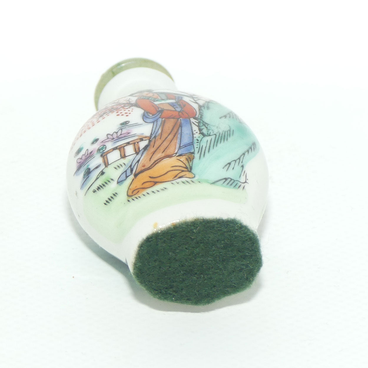 Chinese snuff bottle with greenstone stopper | Shy Maiden