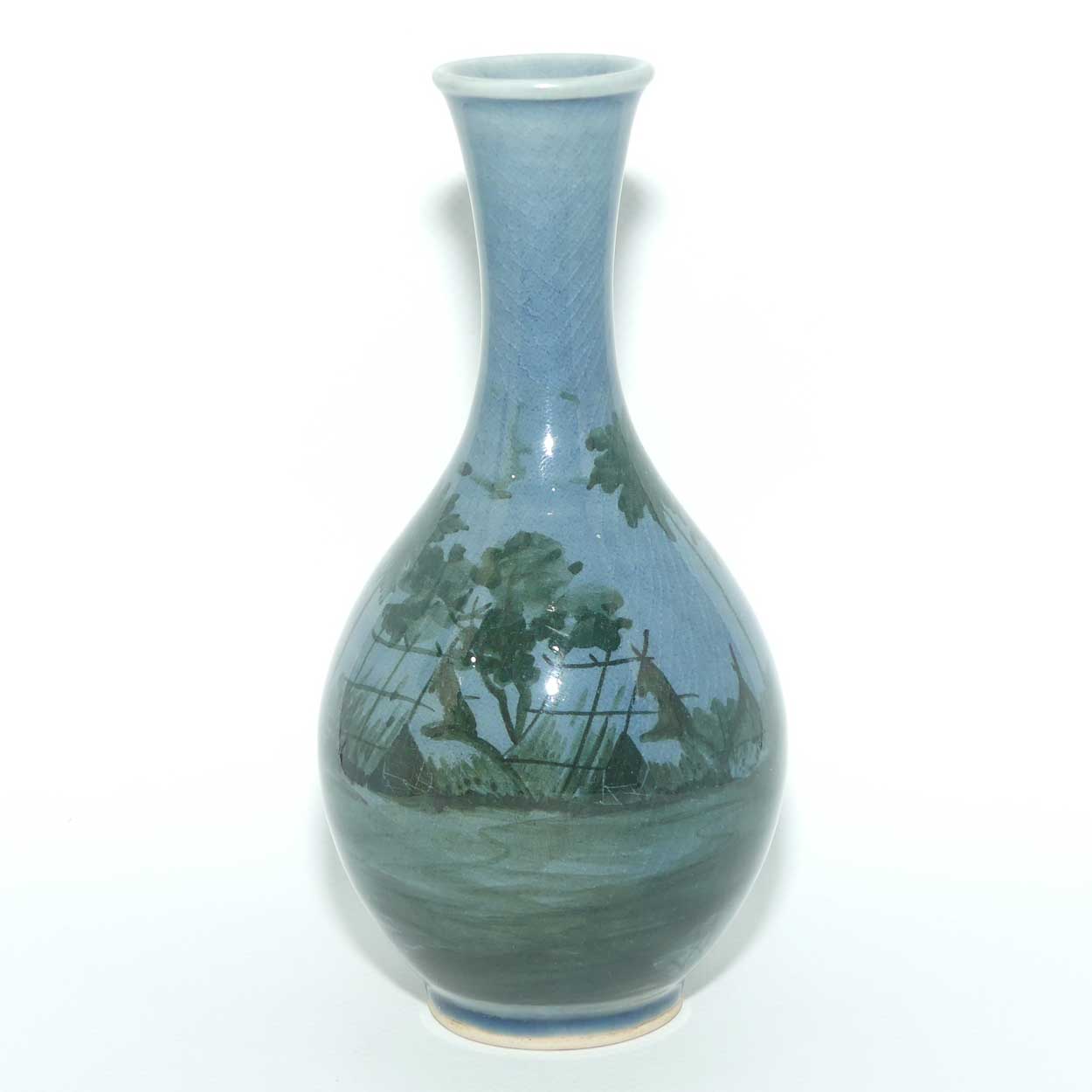 Siam Celadon vase decorated with Thatched Hut scene | 16.5cm
