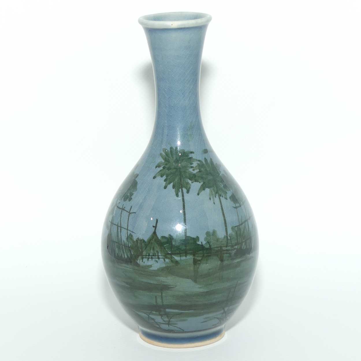 Siam Celadon vase decorated with Thatched Hut scene | 16.5cm