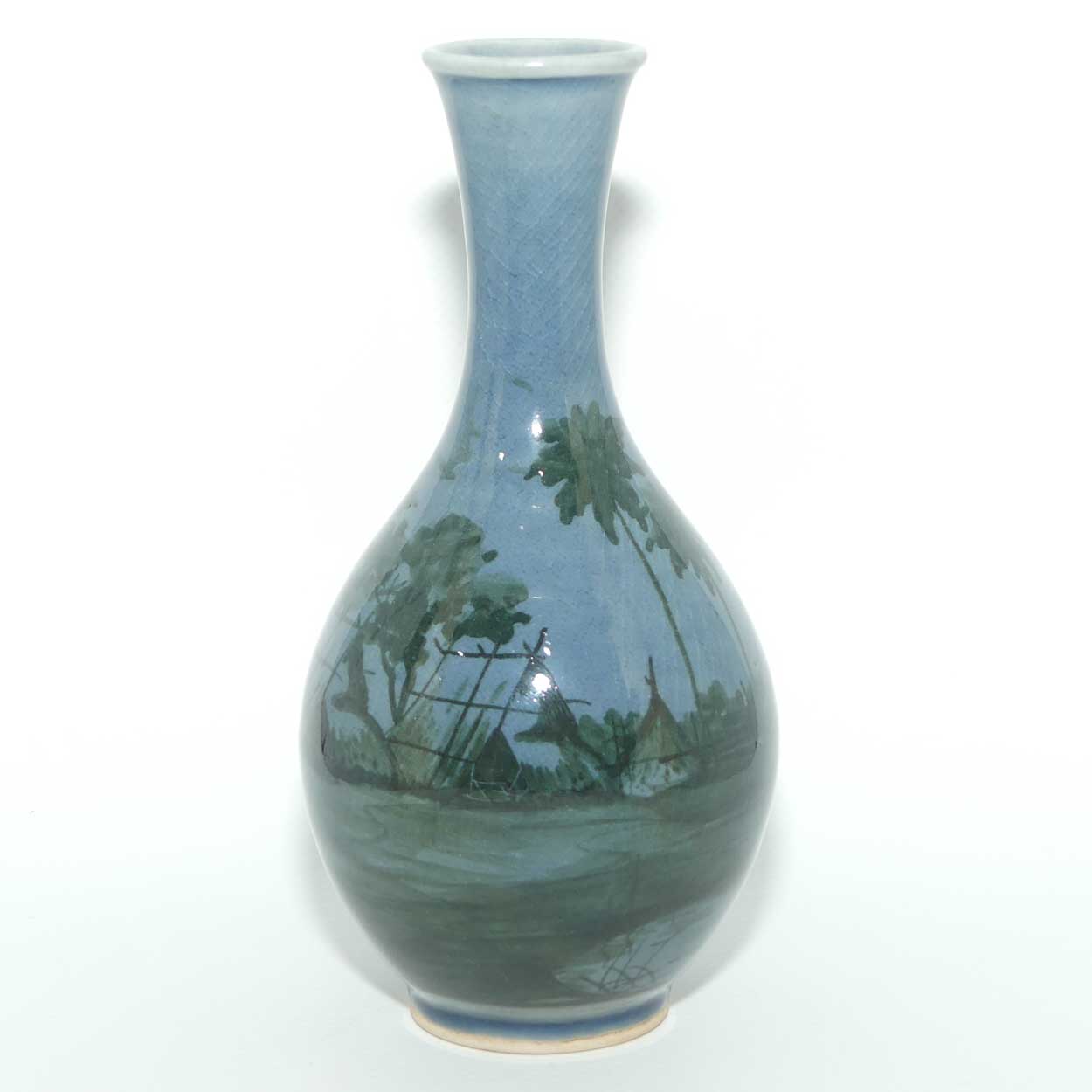 Siam Celadon vase decorated with Thatched Hut scene | 16.5cm