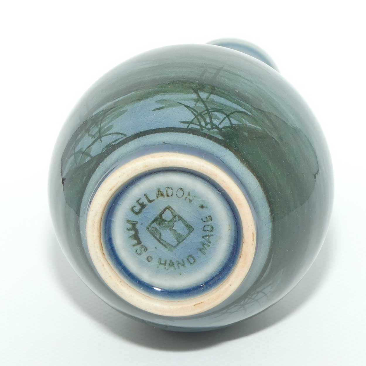 Siam Celadon vase decorated with Thatched Hut scene | 16.5cm