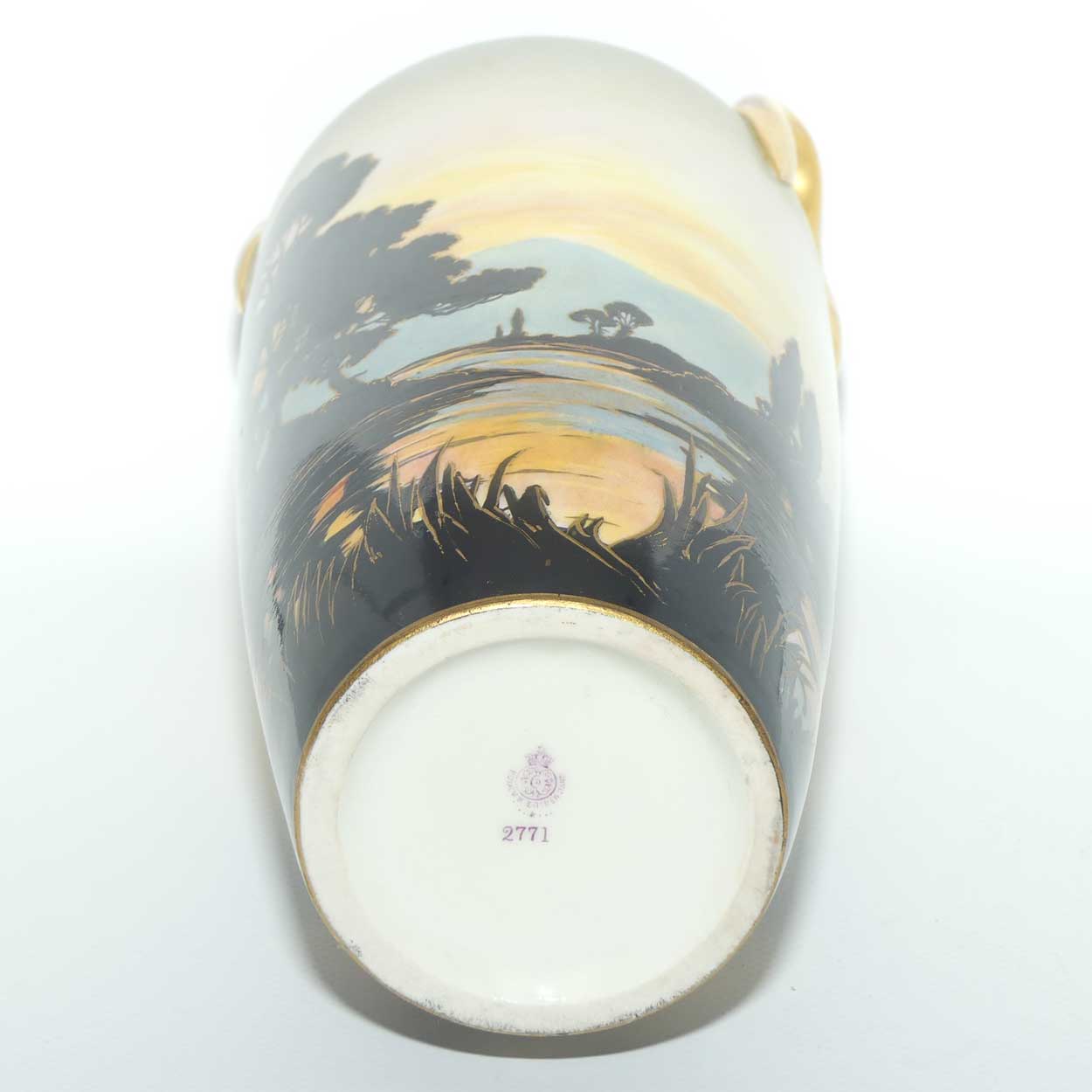 Royal Worcester Landscape scene Silhouette design twin handle tall vase | 2771 shape