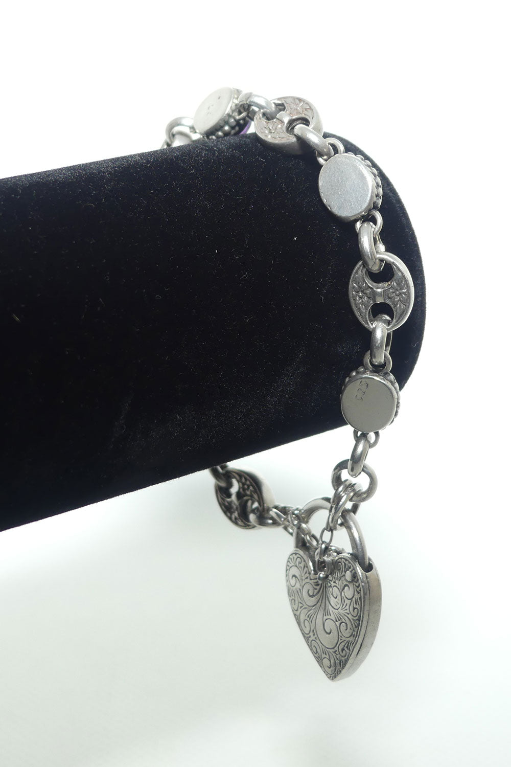925 Sterling Silver box link and Cabochon Amethyst padlock bracelet | 40.87g