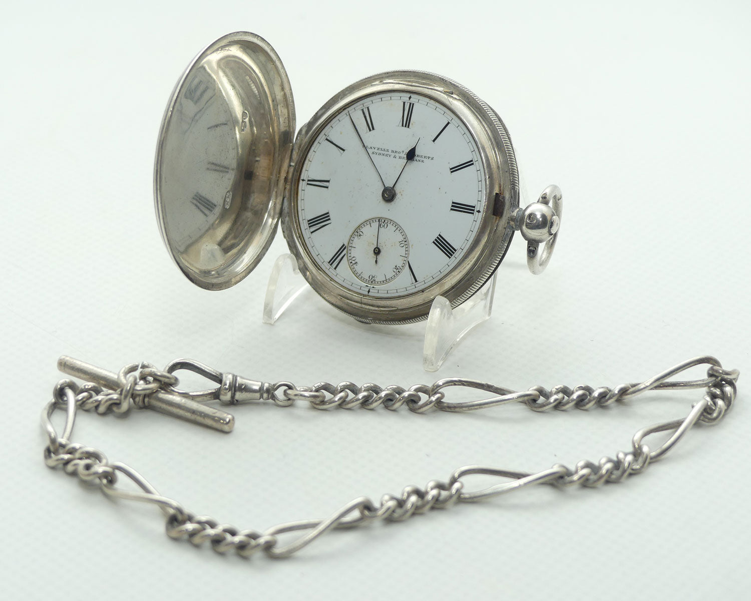 Sterling Silver Pocket Watch to restore and Sterling Silver Albert chain | Flavelle Bros & Roberts Sydney & Brisbane