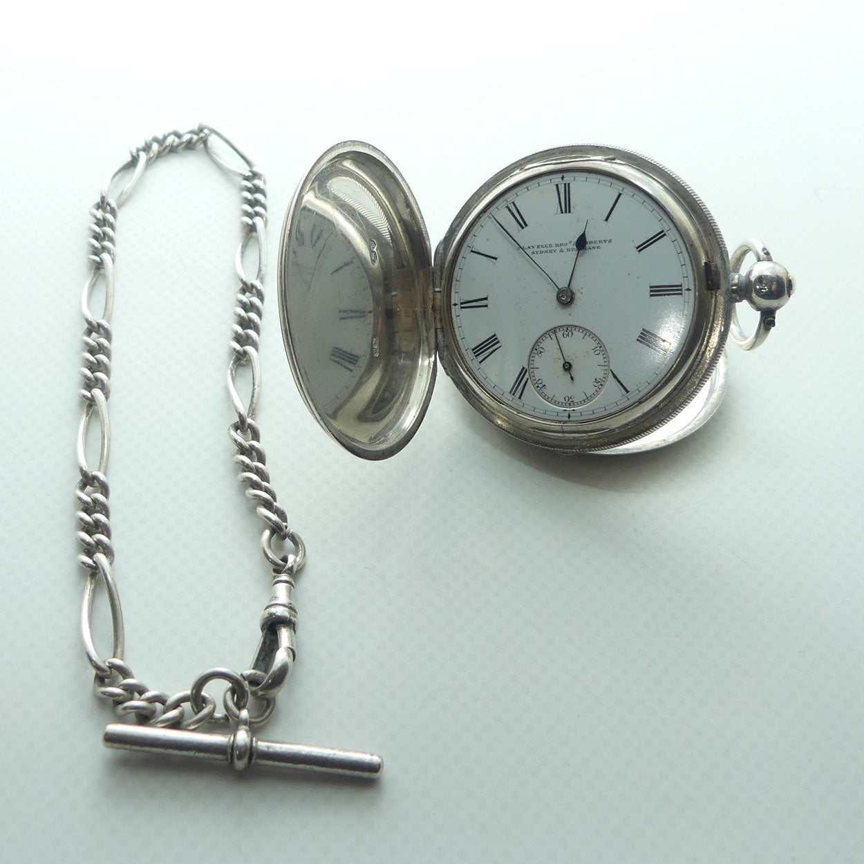 Sterling Silver Pocket Watch to restore and Sterling Silver Albert chain | Flavelle Bros & Roberts Sydney & Brisbane
