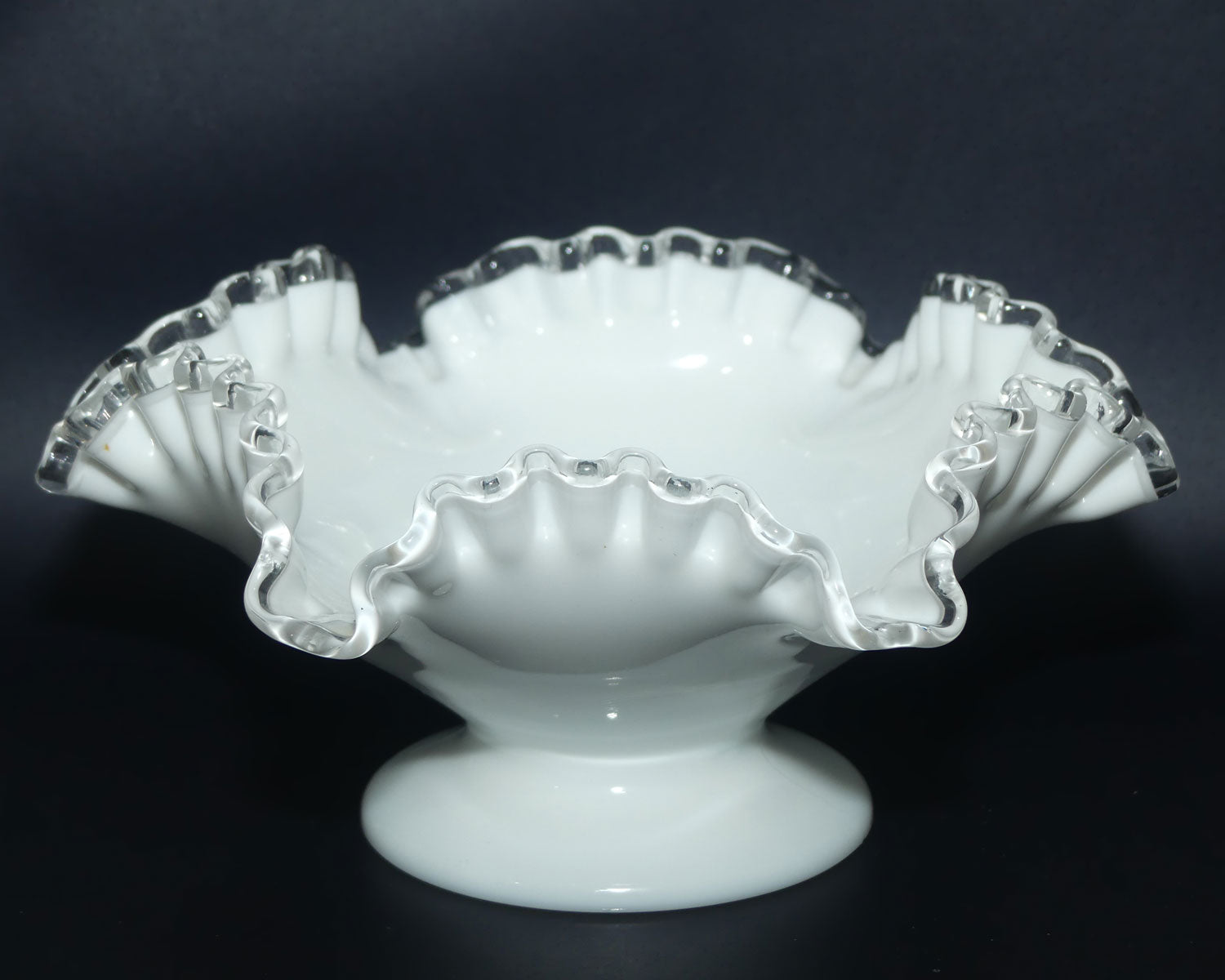 Vintage White with Clear Glass trim Silver Crest Fenton bowl