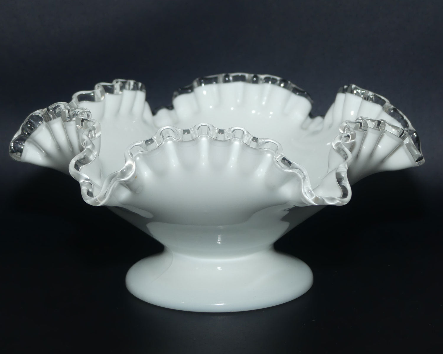 Vintage White with Clear Glass trim Silver Crest Fenton bowl