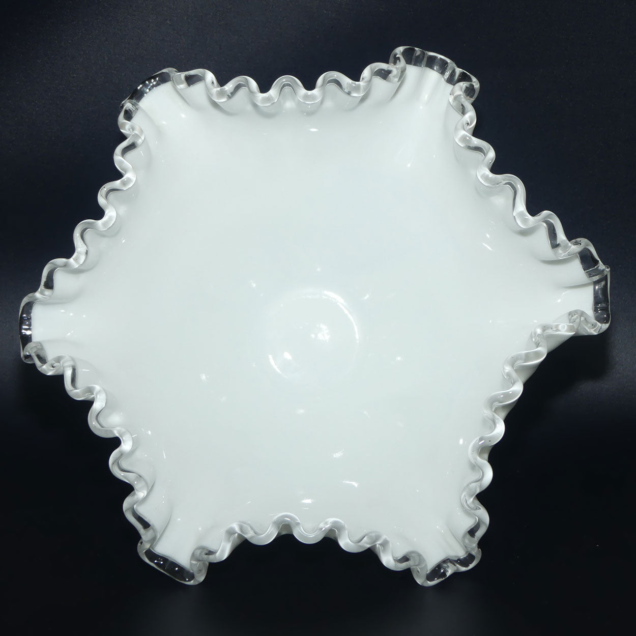 Vintage White with Clear Glass trim Silver Crest Fenton bowl
