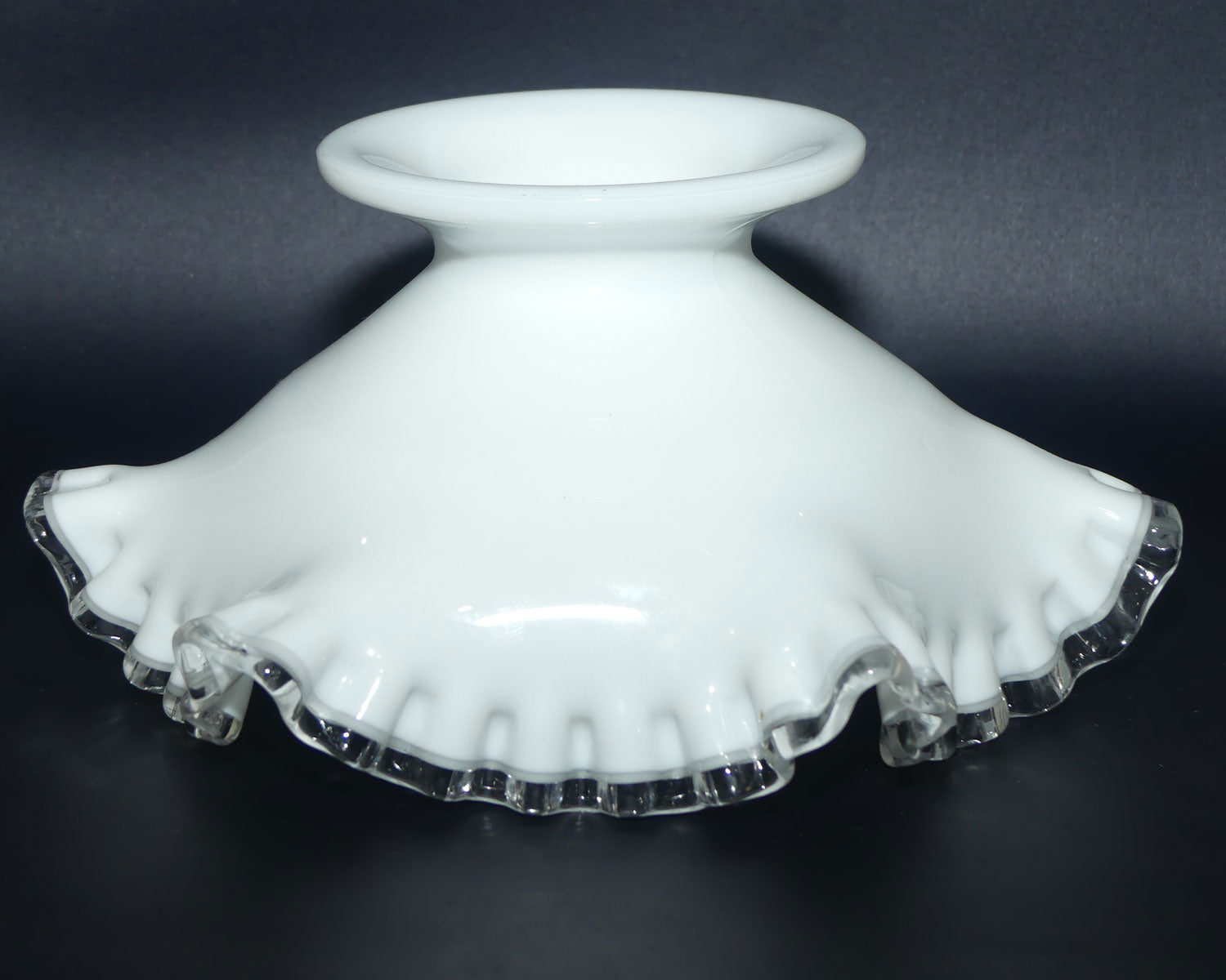 Vintage White with Clear Glass trim Silver Crest Fenton bowl