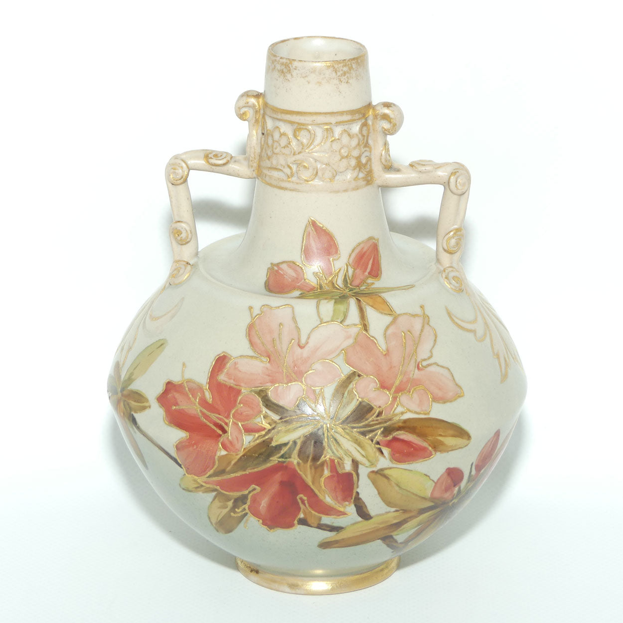 Doulton Lambeth Carrara Ware twin handle vase decorated with gilt tube lined Floral decoration | Eliza Simmance and Kate Rogers