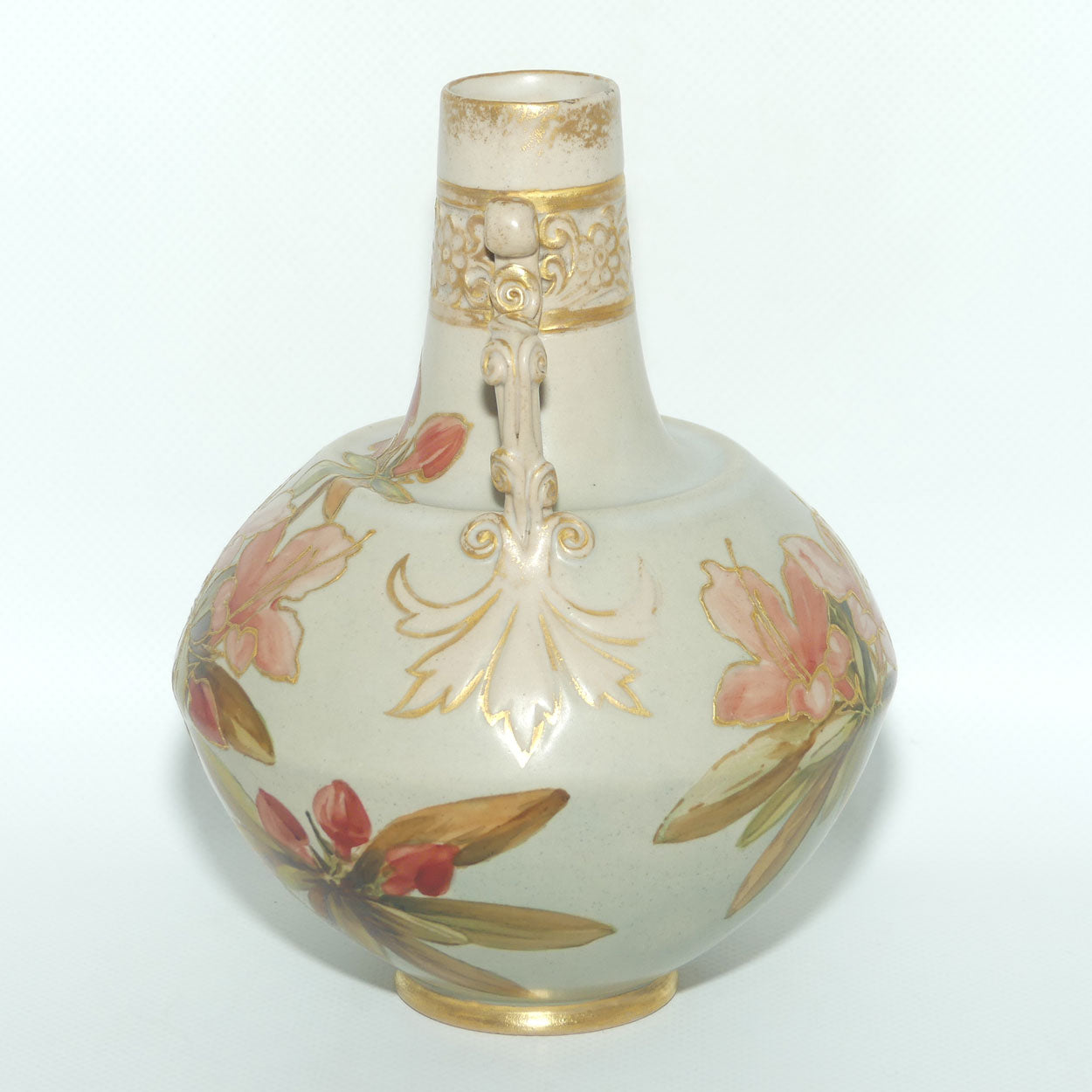 Doulton Lambeth Carrara Ware twin handle vase decorated with gilt tube lined Floral decoration | Eliza Simmance and Kate Rogers