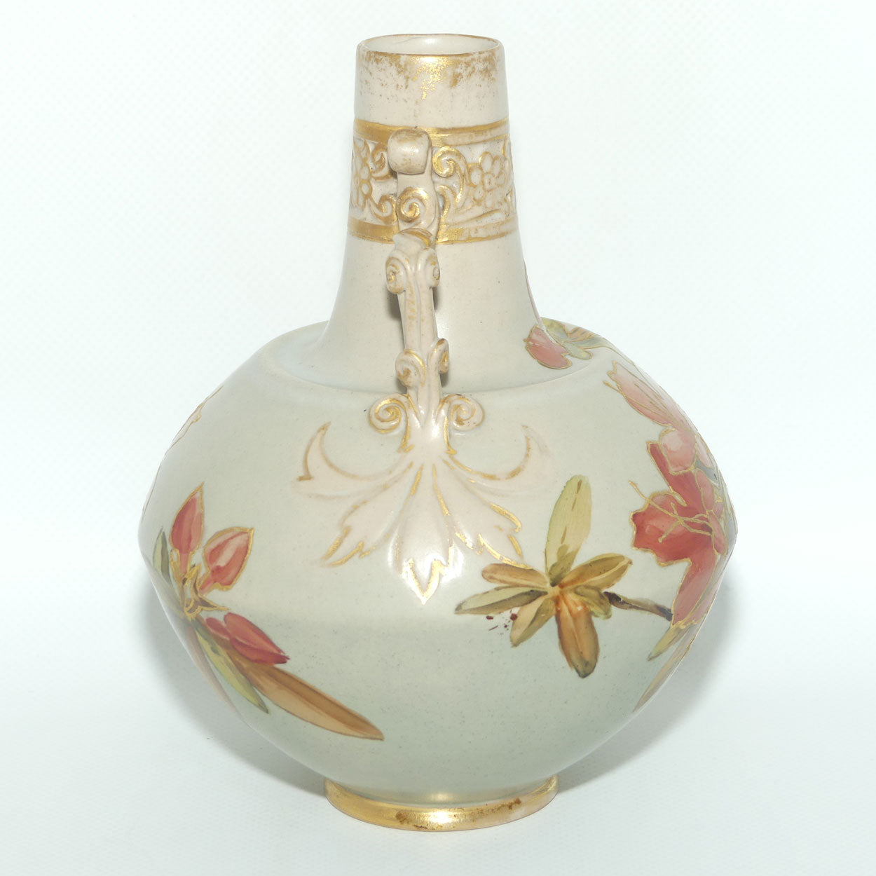 Doulton Lambeth Carrara Ware twin handle vase decorated with gilt tube lined Floral decoration | Eliza Simmance and Kate Rogers