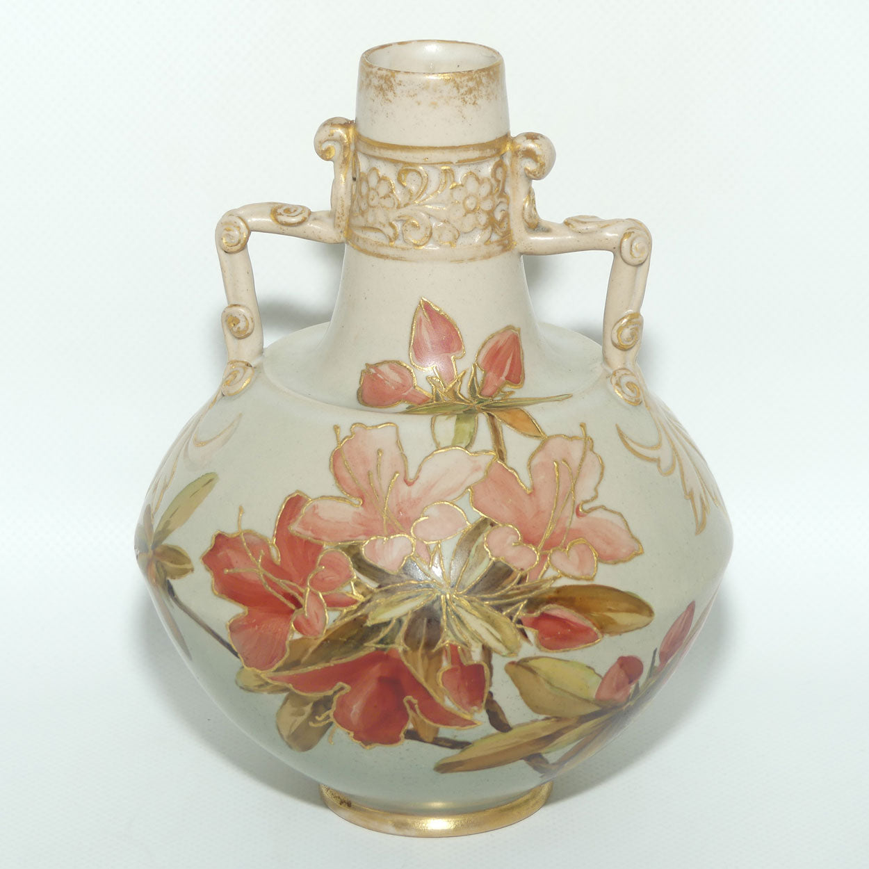 Doulton Lambeth Carrara Ware twin handle vase decorated with gilt tube lined Floral decoration | Eliza Simmance and Kate Rogers