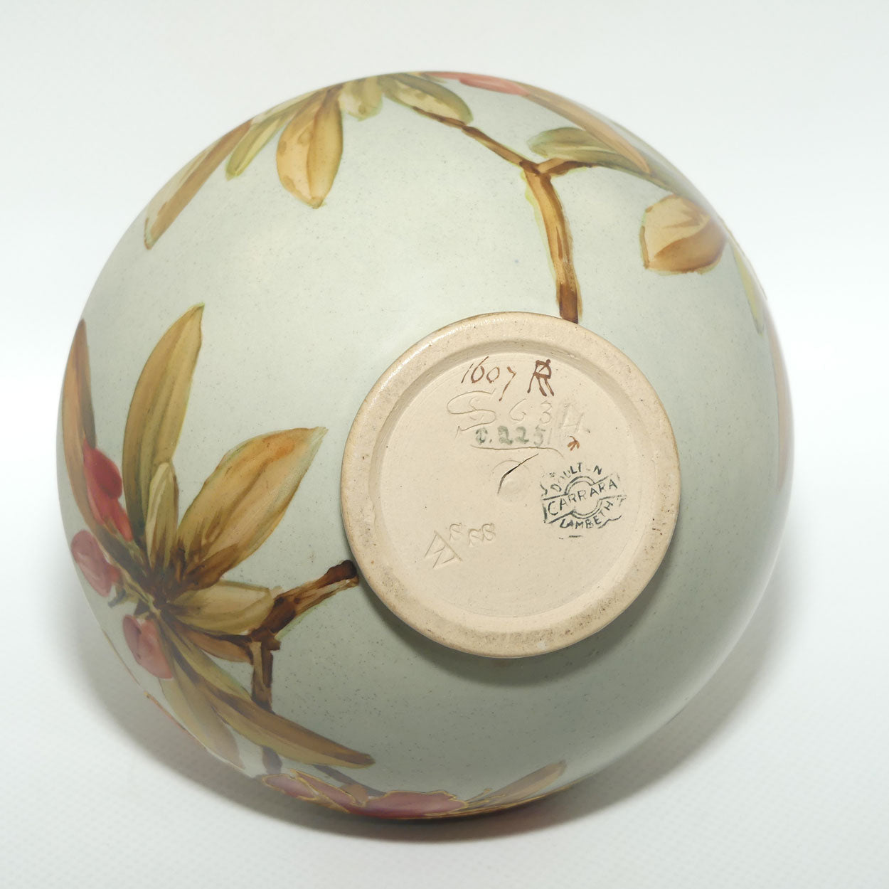 Doulton Lambeth Carrara Ware twin handle vase decorated with gilt tube lined Floral decoration | Eliza Simmance and Kate Rogers