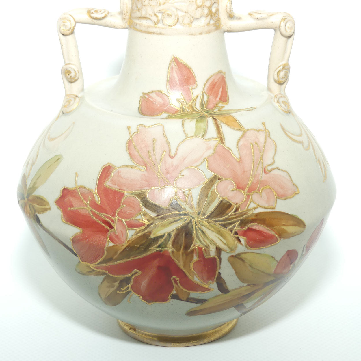 Doulton Lambeth Carrara Ware twin handle vase decorated with gilt tube lined Floral decoration | Eliza Simmance and Kate Rogers