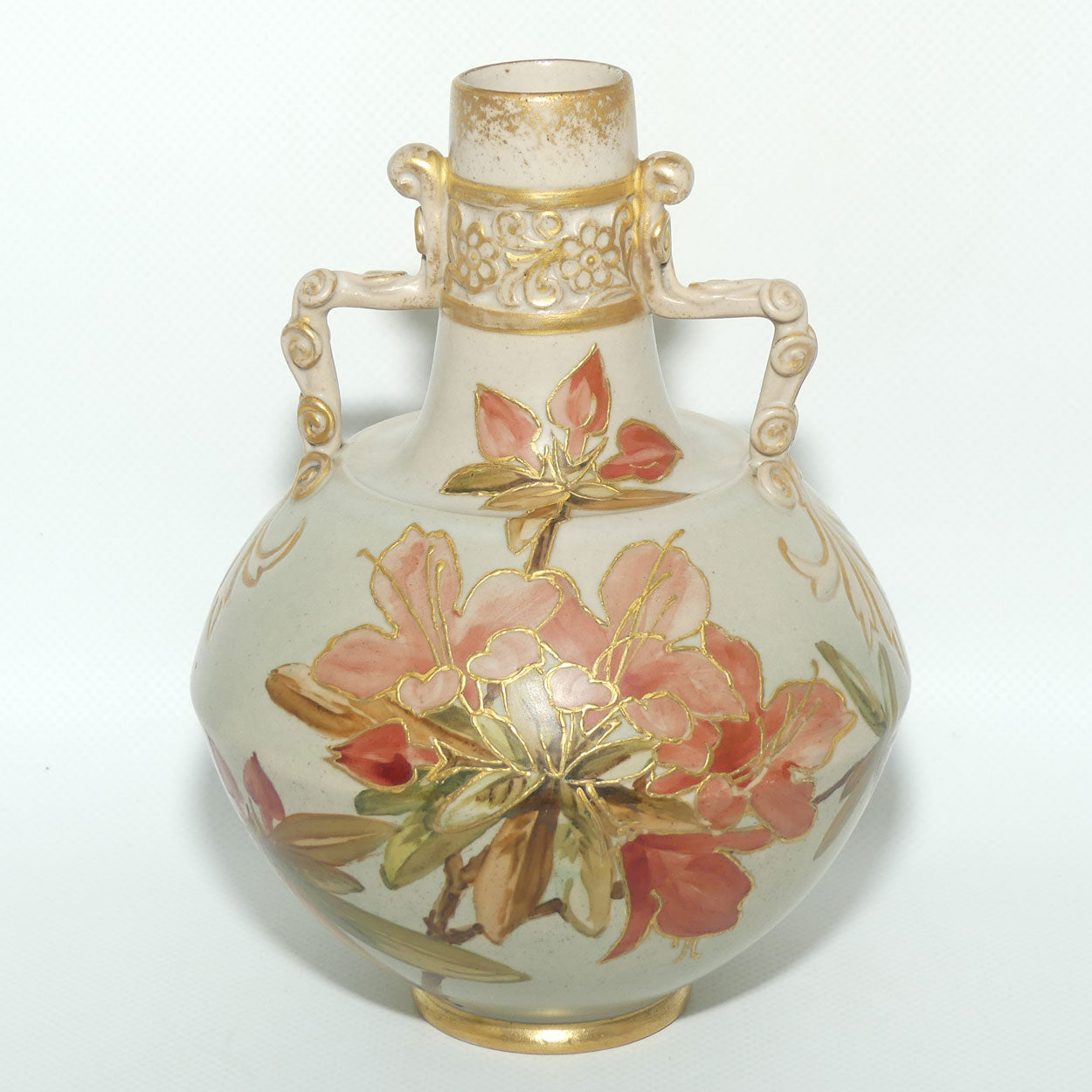 Doulton Lambeth Carrara Ware twin handle vase decorated with gilt tube lined Floral decoration  | #2 | Eliza Simmance and Kate Rogers