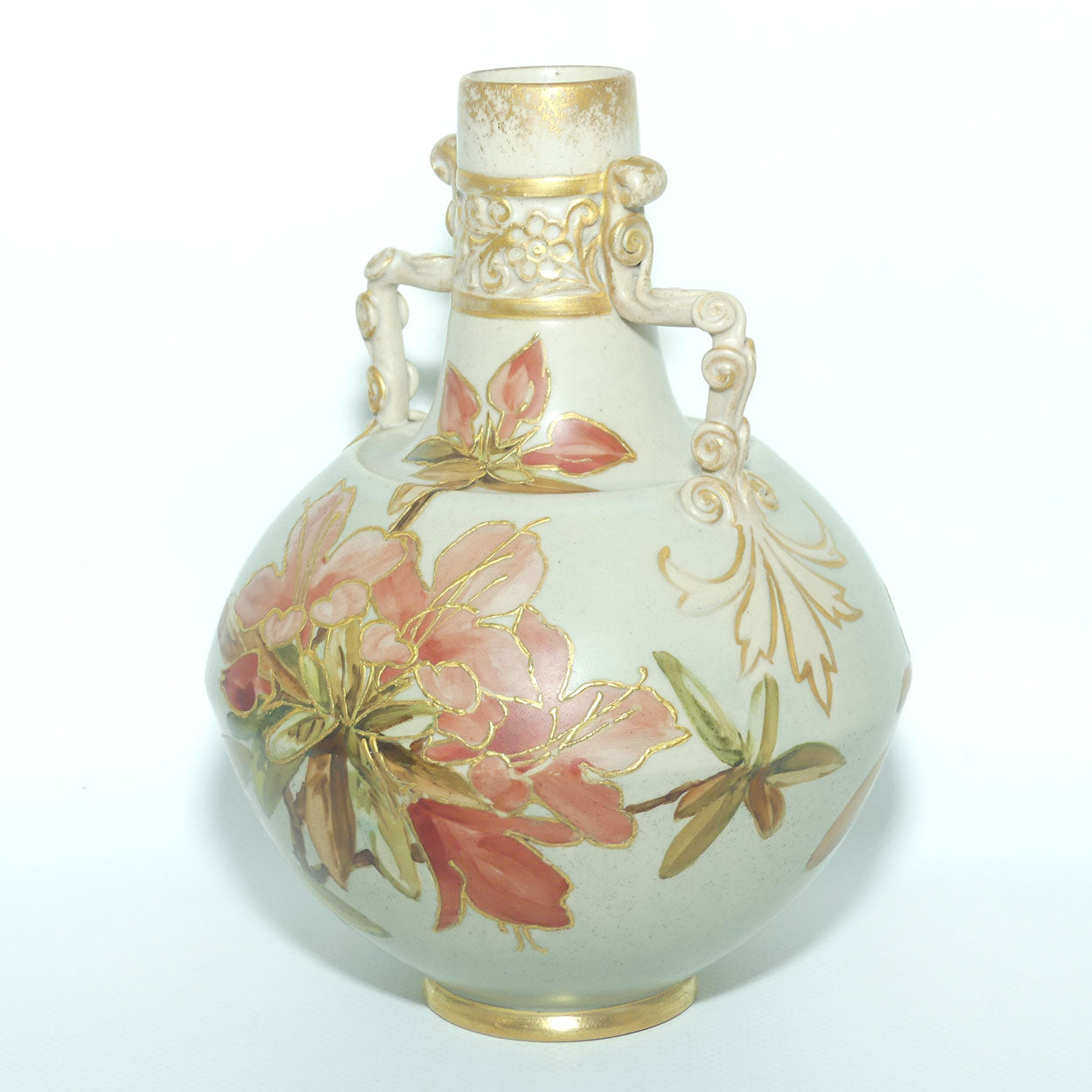 Doulton Lambeth Carrara Ware twin handle vase decorated with gilt tube lined Floral decoration  | #2 | Eliza Simmance and Kate Rogers