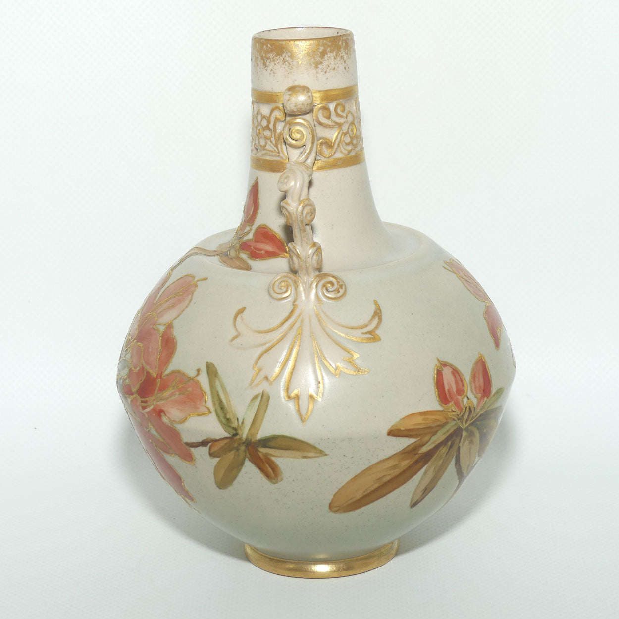Doulton Lambeth Carrara Ware twin handle vase decorated with gilt tube lined Floral decoration  | #2 | Eliza Simmance and Kate Rogers