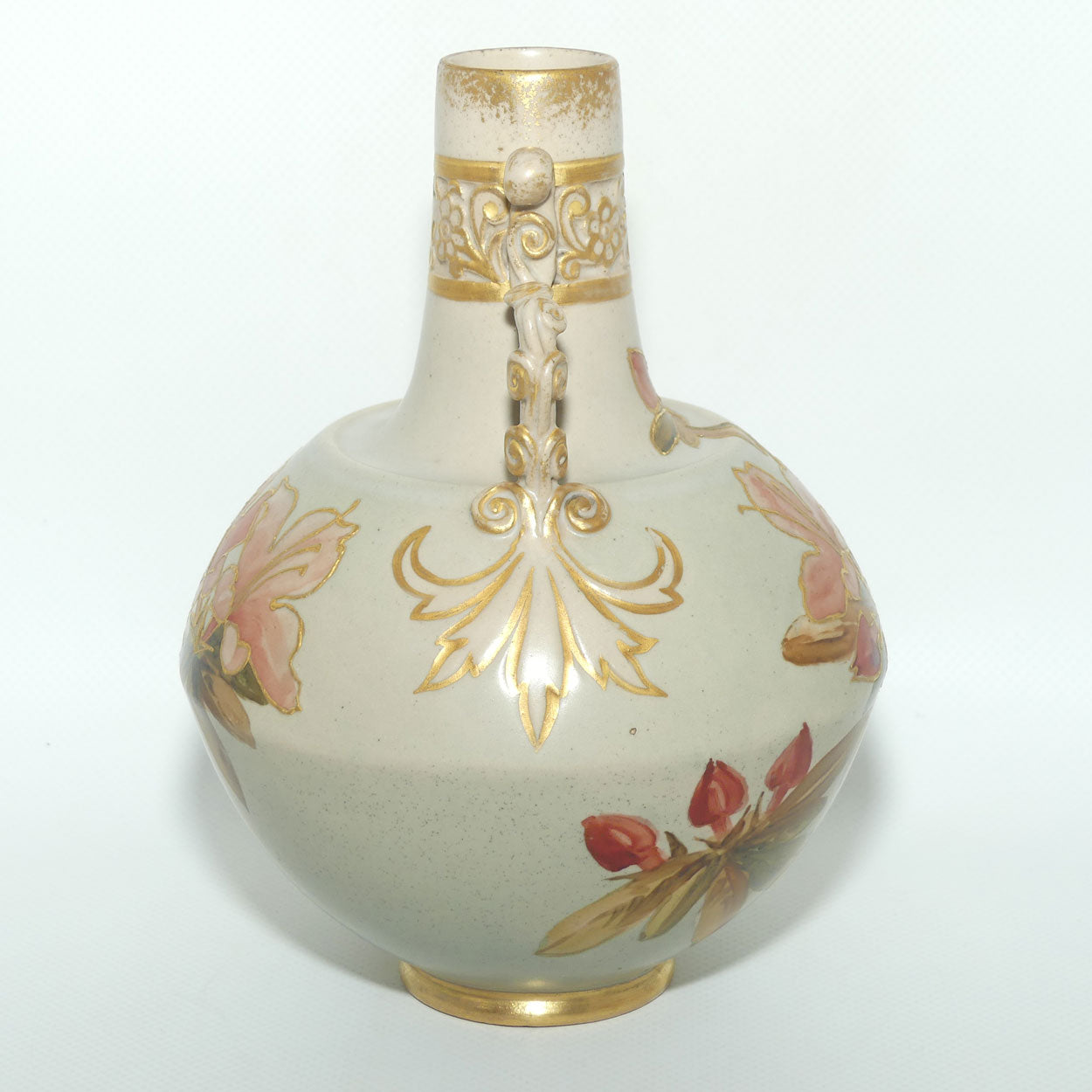 Doulton Lambeth Carrara Ware twin handle vase decorated with gilt tube lined Floral decoration  | #2 | Eliza Simmance and Kate Rogers