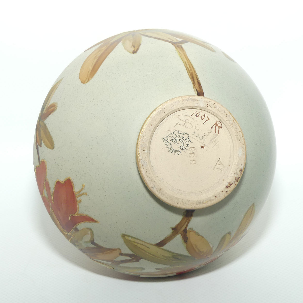 Doulton Lambeth Carrara Ware twin handle vase decorated with gilt tube lined Floral decoration  | #2 | Eliza Simmance and Kate Rogers