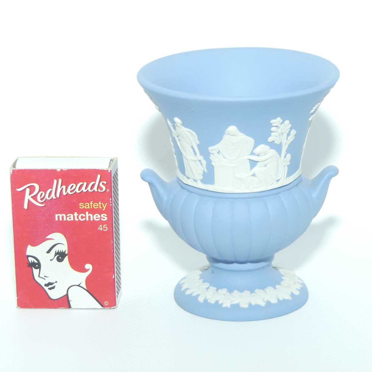 Wedgwood Jasper | White on Pale Blue | Maidens Campagna shape vase | #2