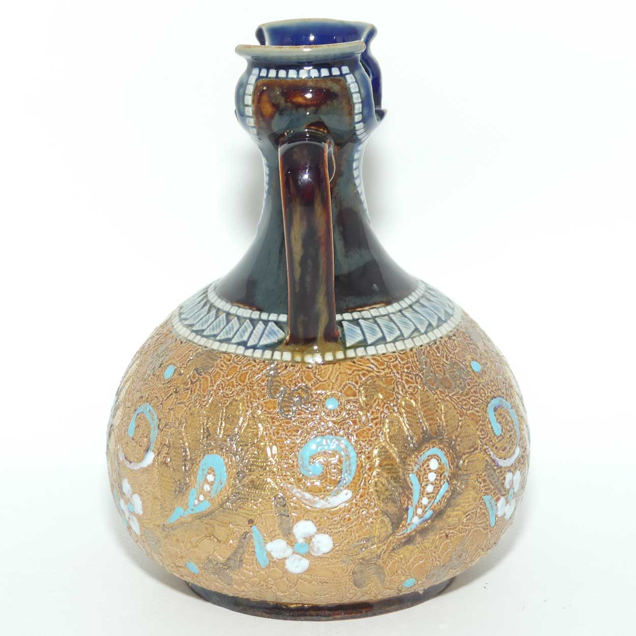 Doulton Lambeth Slaters Patent vase with twin handles and love heart style cutout