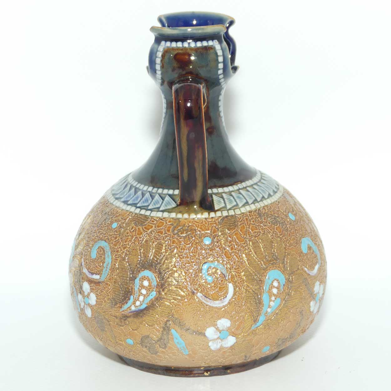 Doulton Lambeth Slaters Patent vase with twin handles and love heart style cutout