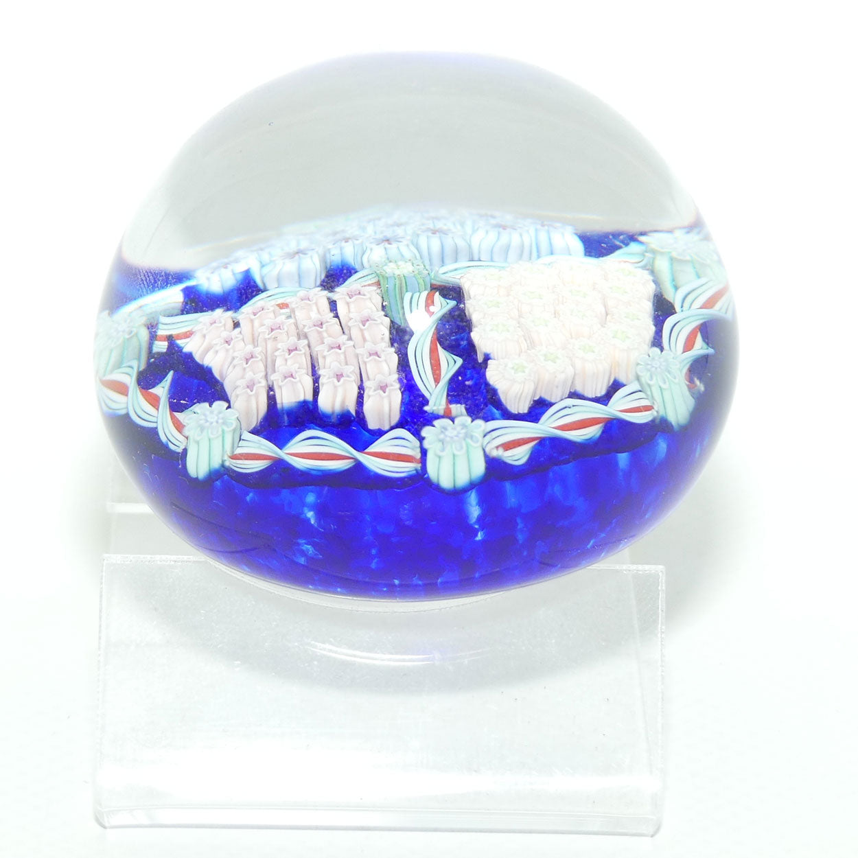 John Deacons Scotland Millefiori Triple Spoke Hub small paperweight | Blue