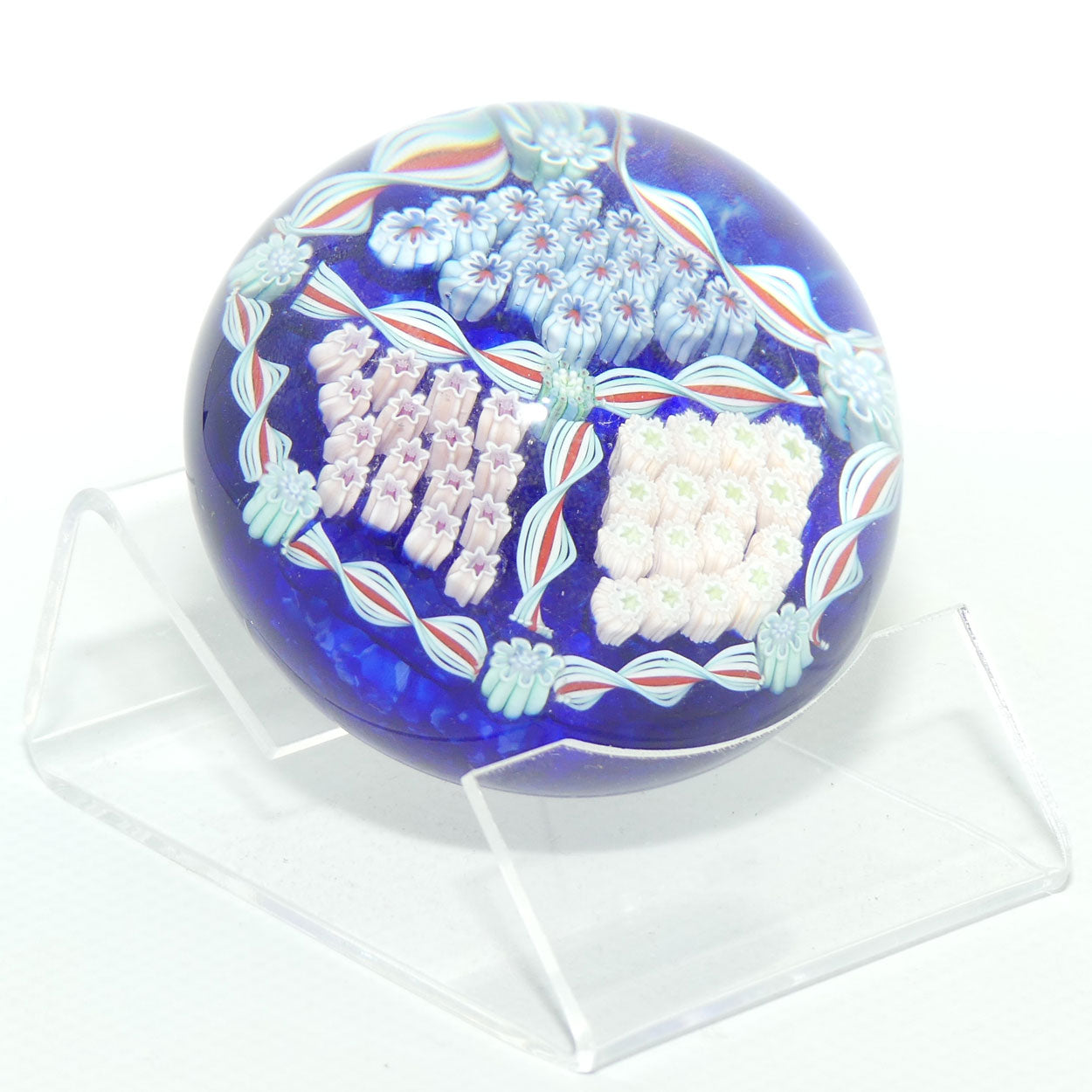 John Deacons Scotland Millefiori Triple Spoke Hub small paperweight | Blue