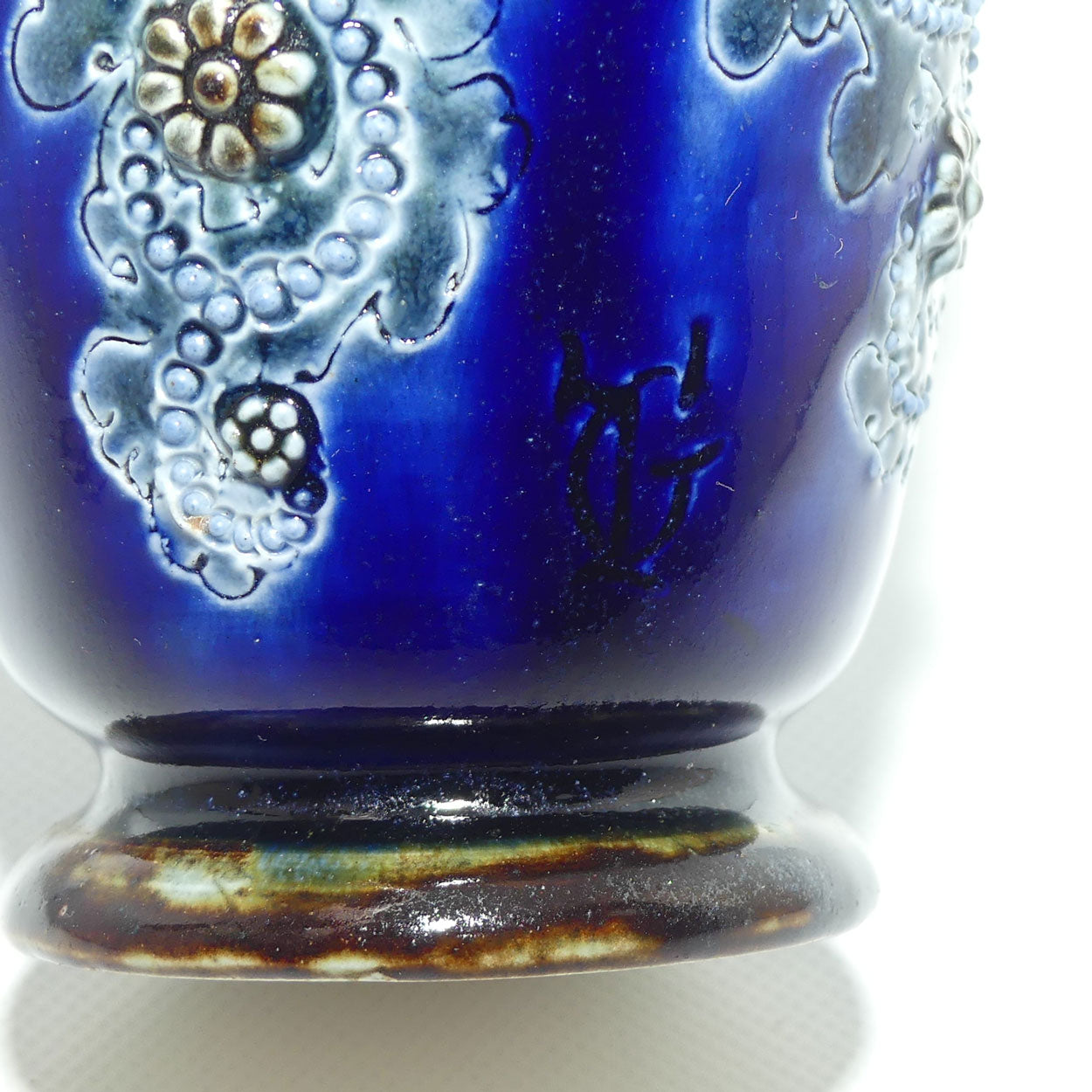 Doulton Lambeth George Tinworth stoneware Blue Glaze vase c.1879