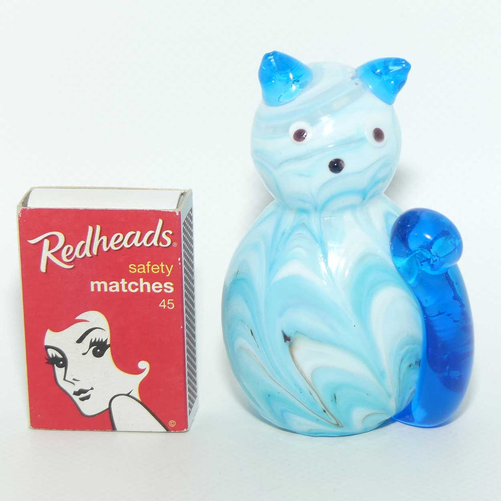 Murano Glass Blue and White Cat | Blue Tail