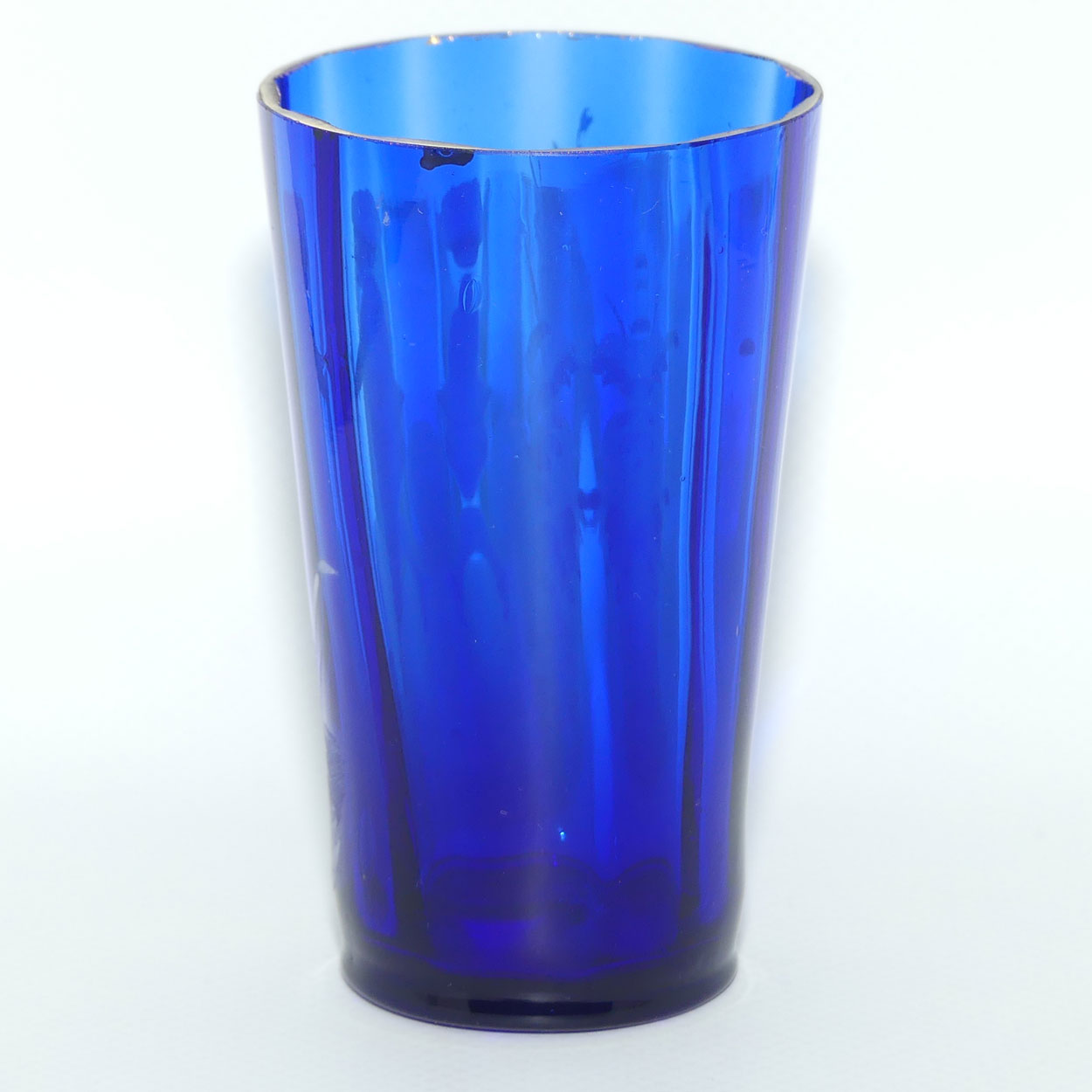 Victorian Cobalt Blue Mary Gregory handled tumbler | #1 | Boy with Flower