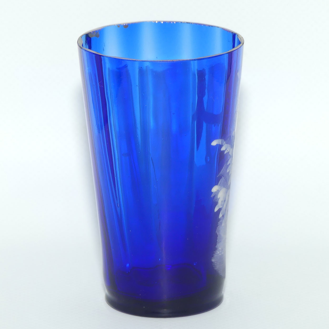Victorian Cobalt Blue Mary Gregory handled tumbler | #1 | Boy with Flower