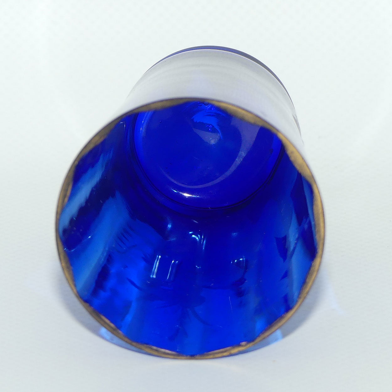 Victorian Cobalt Blue Mary Gregory handled tumbler | #1 | Boy with Flower