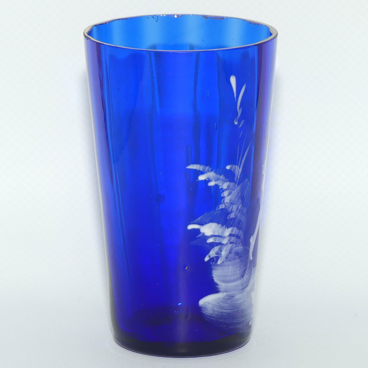 Victorian Cobalt Blue Mary Gregory handled tumbler | #2 | Boy with Flower