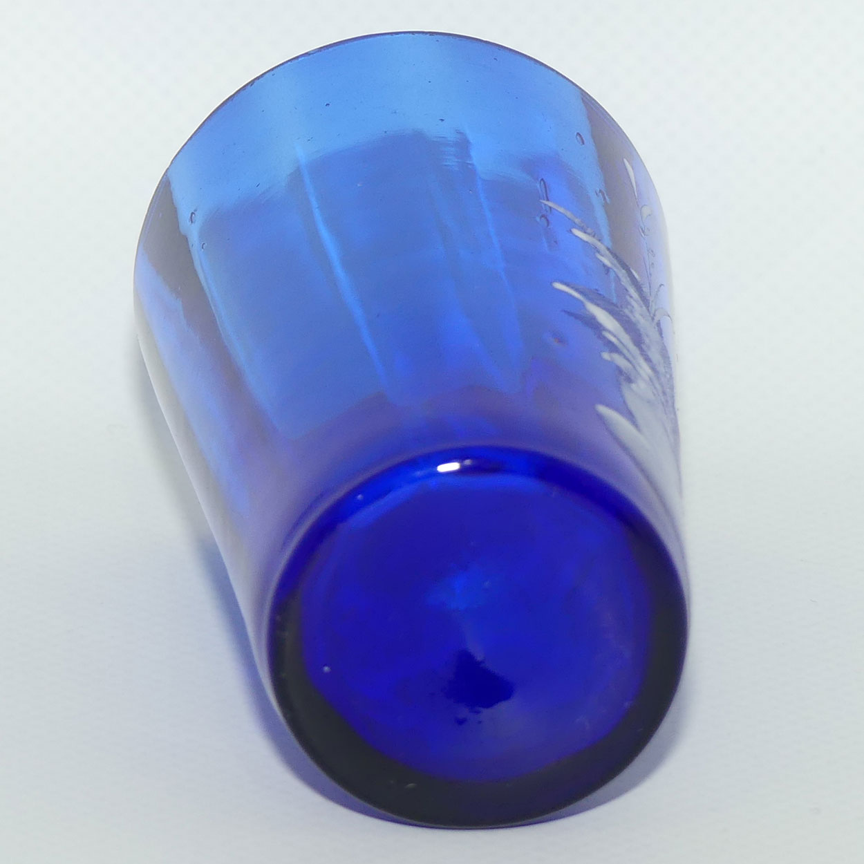 Victorian Cobalt Blue Mary Gregory handled tumbler | #2 | Boy with Flower