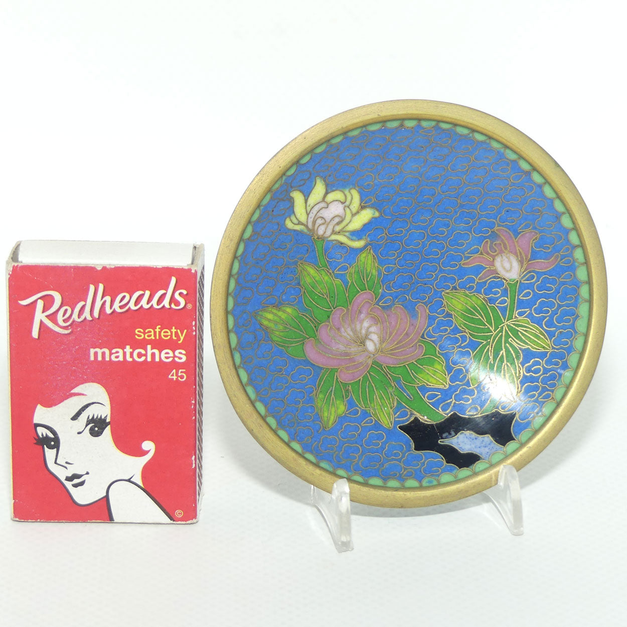Cloisonne Pin Dish | Blue Ground | Floral motif | 8cm diam