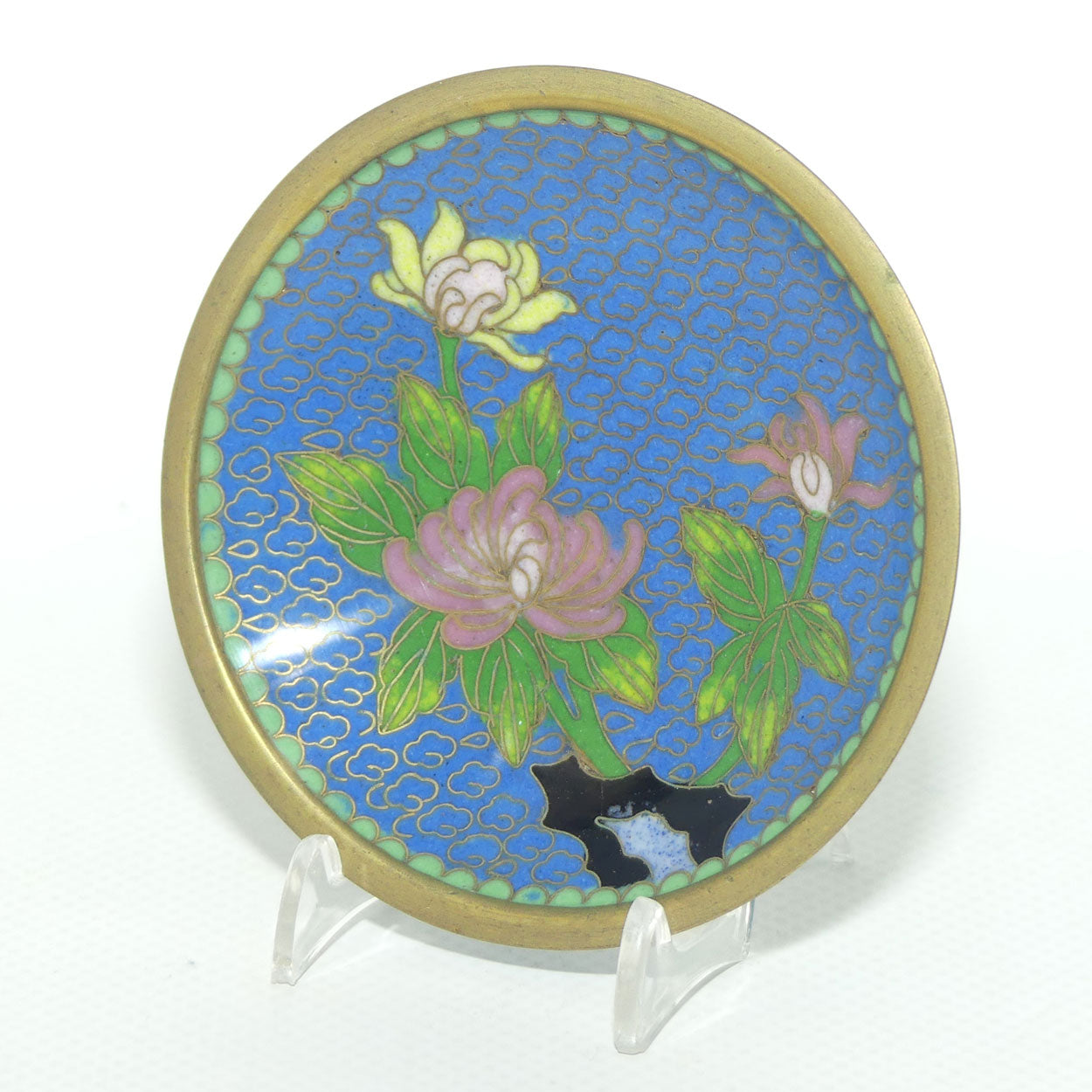 Cloisonne Pin Dish | Blue Ground | Floral motif | 8cm diam