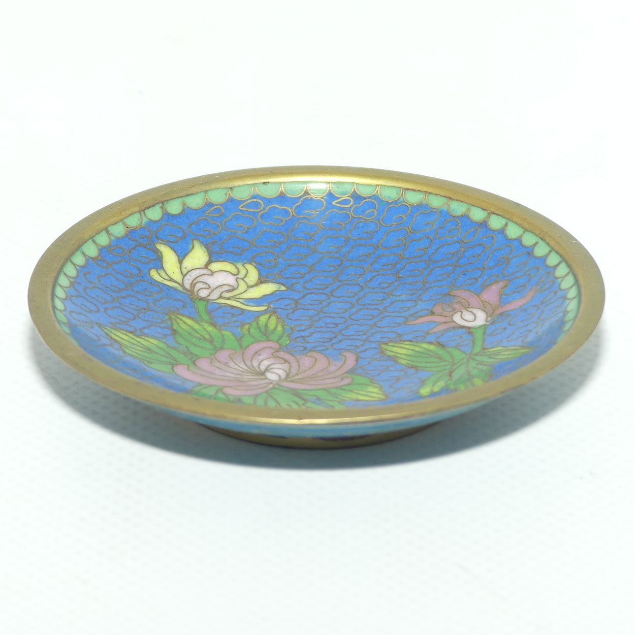 Cloisonne Pin Dish | Blue Ground | Floral motif | 8cm diam