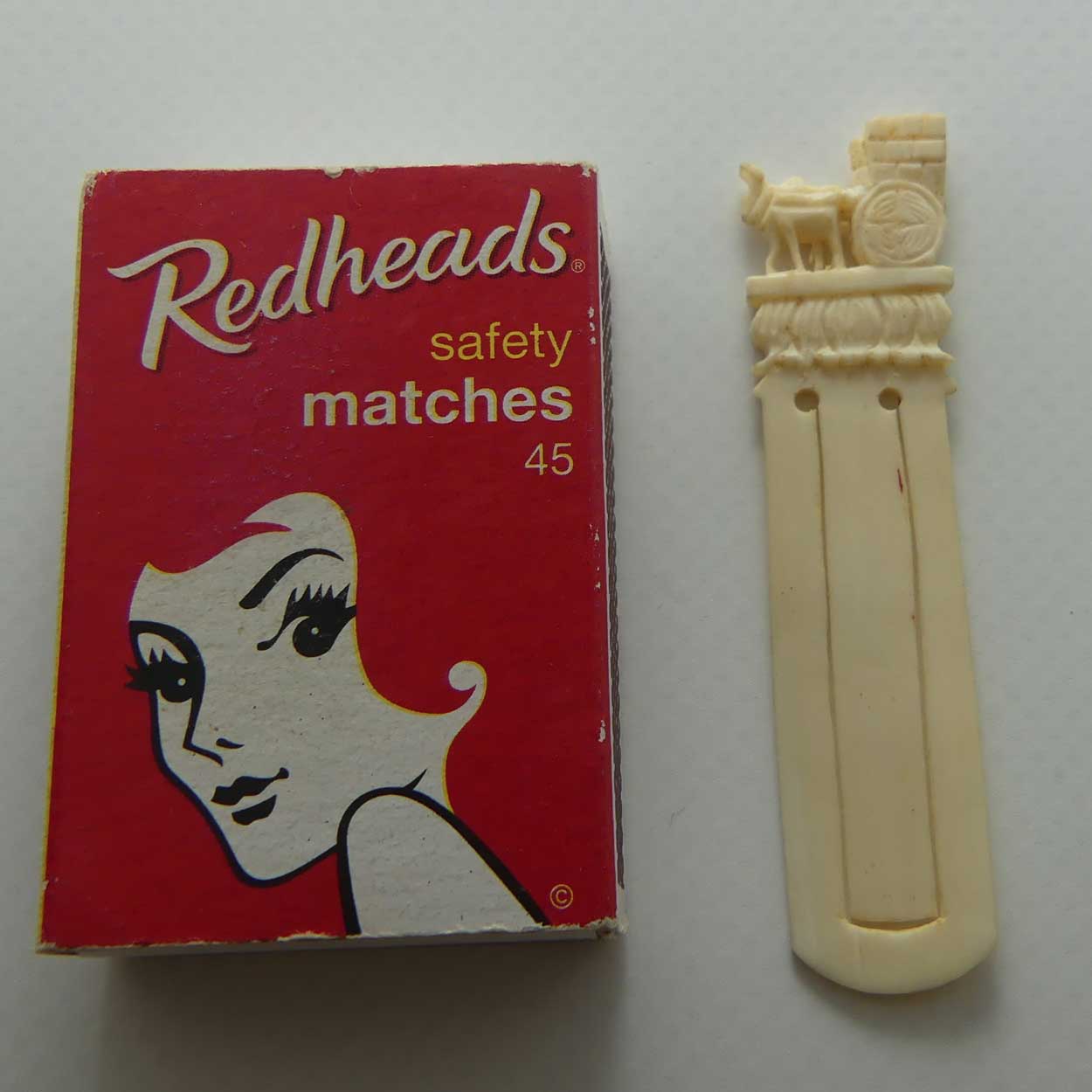 Carved Ivory small Elephant towing Wagon page marker | book mark