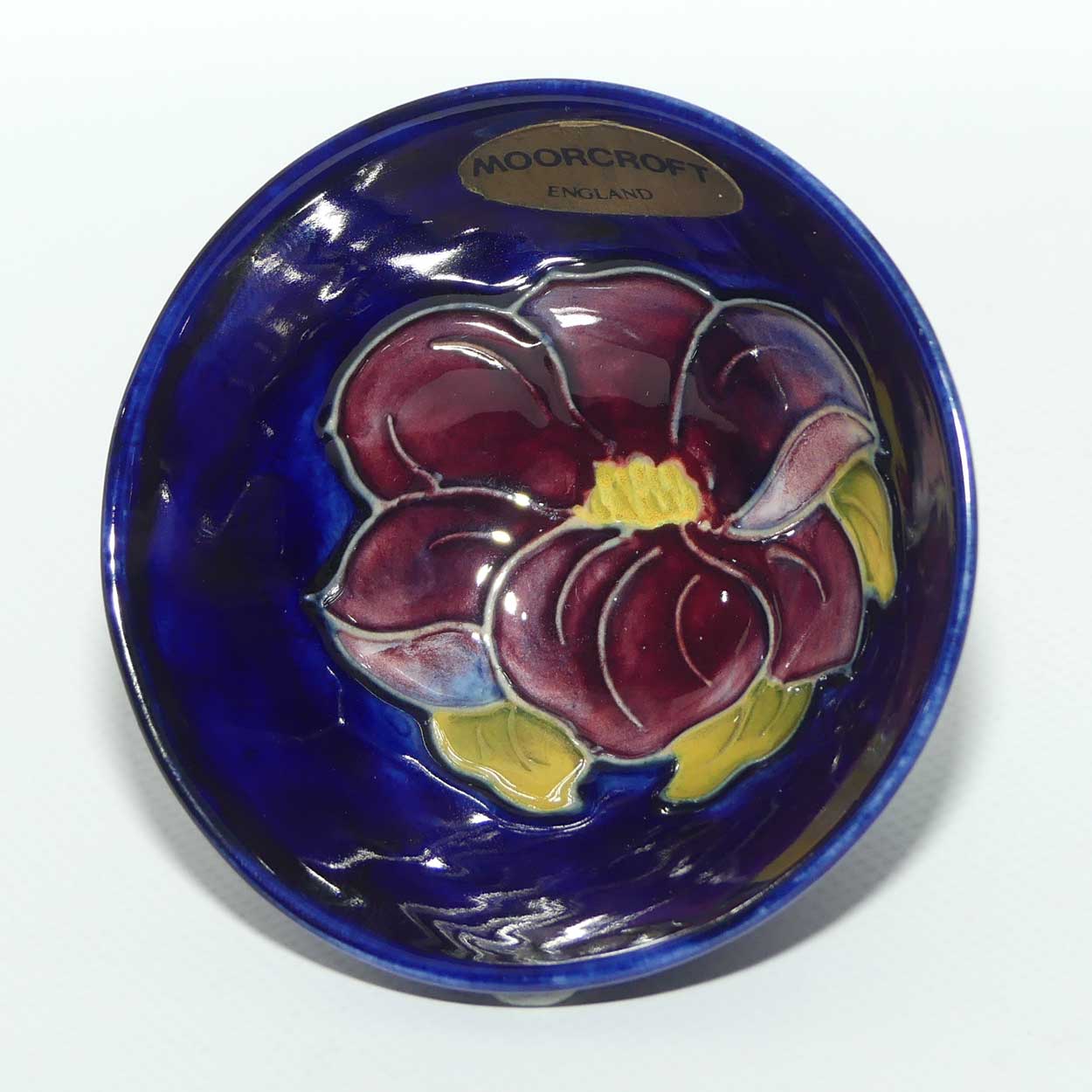 Walter Moorcroft Clematis with Blue ground footed bowl | 8.7cm diam