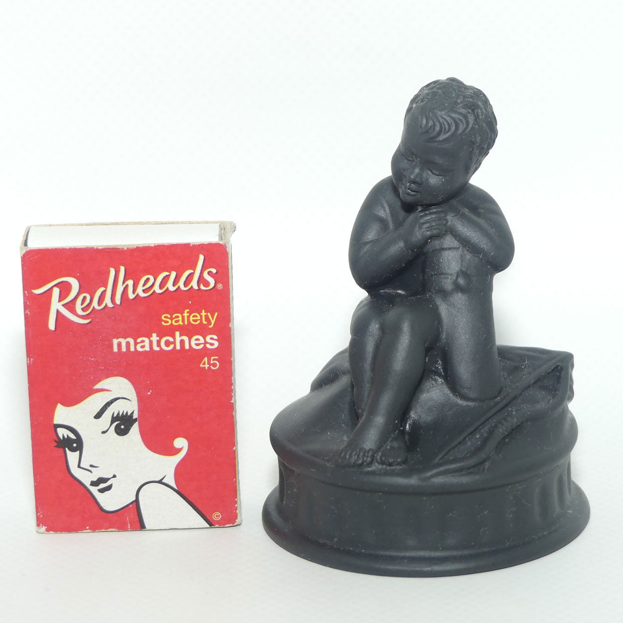 Wedgwood Basalt small figure | Cupid seated Resting against Quiver | Bow beside