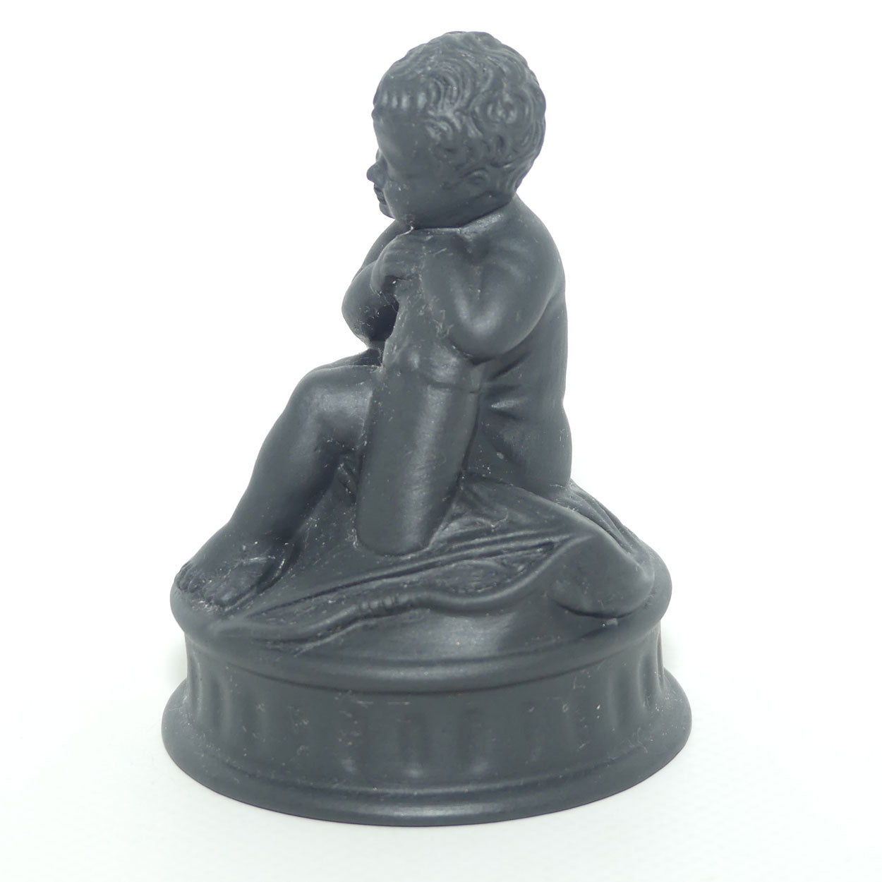 Wedgwood Basalt small figure | Cupid seated Resting against Quiver | Bow beside